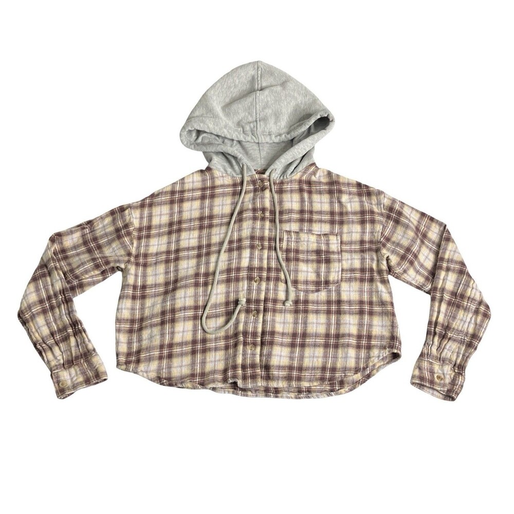Aeropostale Plaid Flannel Hooded Shacket Top Womens XS Cabincore‎ Preppy Grunge